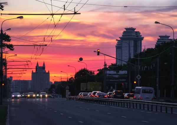 Moskwa Rosja Marca 2021 Dramatyczny Zachód Słońca Moskwa Pod Czerwonym Zdjęcie Stockowe