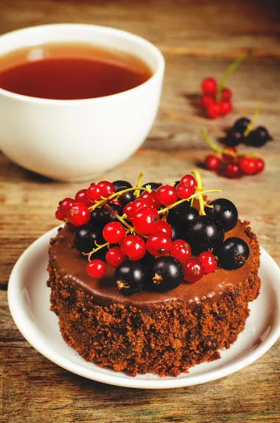 chocolate cake mini with red and black currants