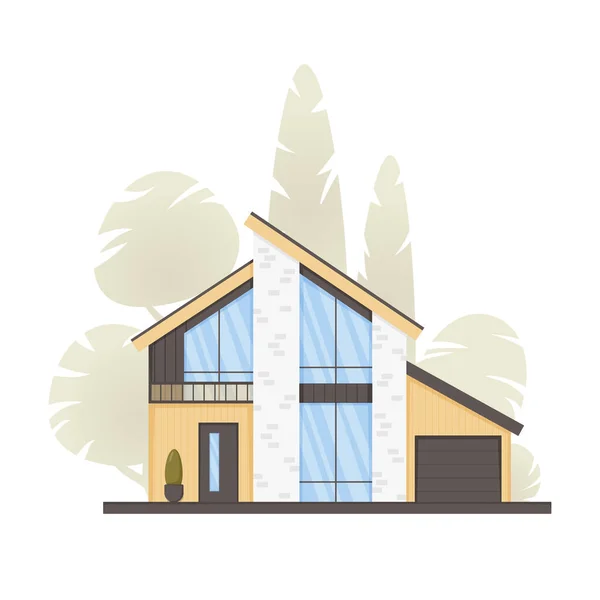 Modern Huis Huisje Herenhuis Minimalistische Stijl Met Panoramische Ramen Vastgoed — Stockvector