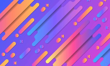 Minimal style abstract geometric gradient background. Dynamic diagonal stripe shapes composition with trendy blue, purple, orange, yellow colors. EPS10 vector.