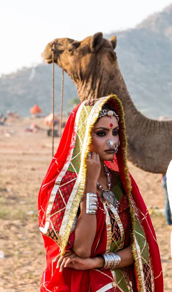 Pushkar Rajasthan India Oct 2019 Portrait Young Indian Woman Ethnic — Stockfoto