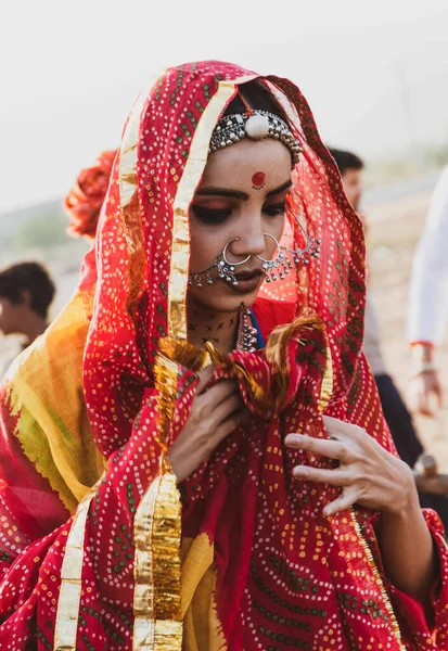 Pushkar Rajasthan Indie Říjen 2019 Portrét Mladé Indické Ženy Etnických — Stock fotografie
