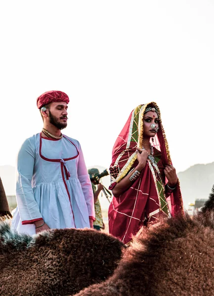 Puşkar Rajasthan Hindistan Ekim 2019 Geleneksel Rajasthani Ailesinin Portre Çekimi — Stok fotoğraf