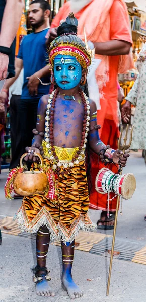 Gyerek Művész Lord Shiva Öltöztetős Töltsük Fel Hogy Vonzza Turistákat — Stock Fotó