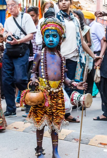 Niño Artista Señor Shiva Vestir Maquillar Para Atraer Los Turistas —  Fotos de Stock