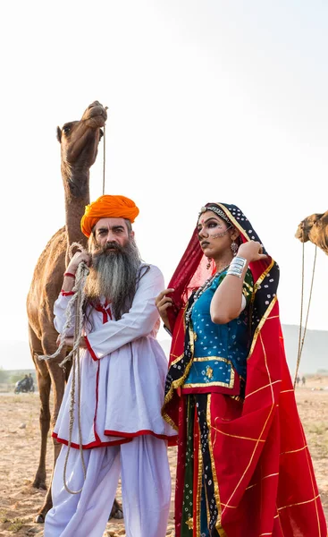 Pushkar Rajasthan India Ott 2019 Ritratto Della Famiglia Rajasthani Abito — Foto Stock