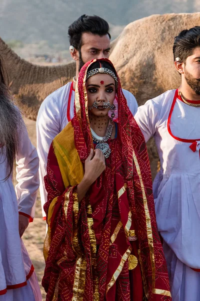 Pushkar Rajasthan Indie Październik 2019 Portret Rodziny Rajasthani Tradycyjnej Sukience — Zdjęcie stockowe
