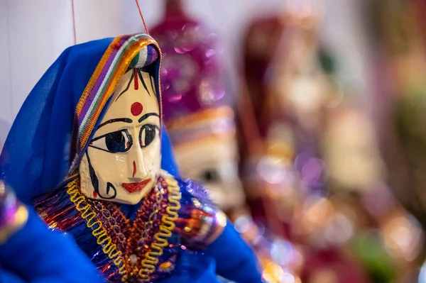 Puppet Show Rajasthani Πολύχρωμο Χέρι Έκανε Μαριονέτες Στην Οθόνη — Φωτογραφία Αρχείου