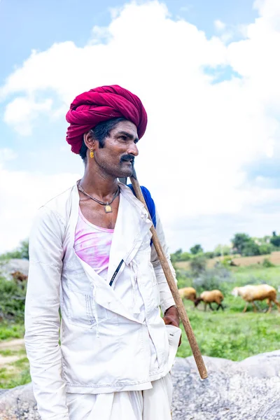 Jawai Rajastán India Septiembre 2021 Retrato Pastor Masculino Etnia Rabari — Foto de Stock