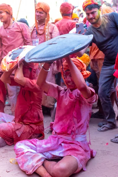 Barsana Uttar Pradesh India March 2022 Unidentified People Enjoying Holi — Stock Photo, Image