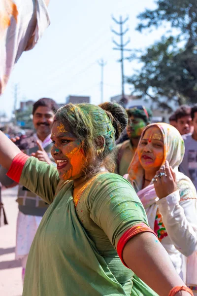 Uttar Pradesh India March 2022 Unidentified People Enjoying Holi Festival — Stock Photo, Image