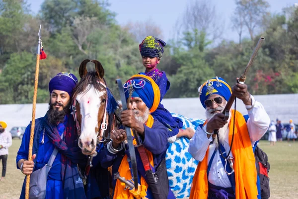 Anandpur Sahib Punjab Índia Março 2022 Retrato Macho Sikh Nihang — Fotografia de Stock