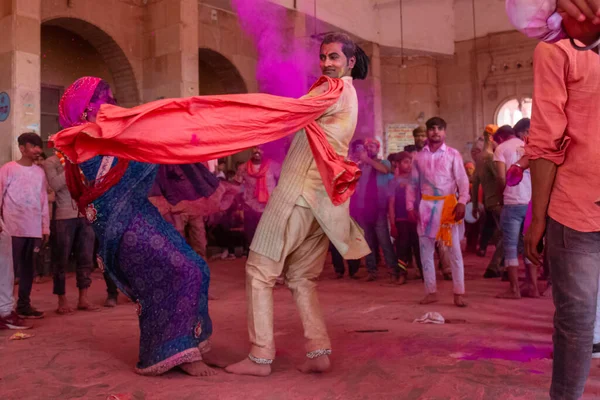 Barsana Uttar Pradesh Indie Marzec 2022 Portret Hindusów Kolorowych Twarzach — Zdjęcie stockowe