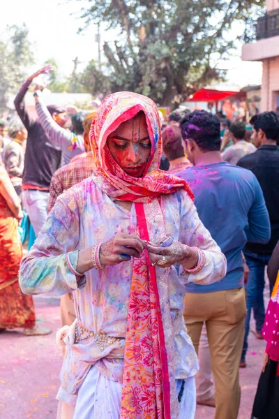 Barsana Uttar Pradesh Índia Março 2022 Retrato Sobre Hindus Indianos — Fotografia de Stock