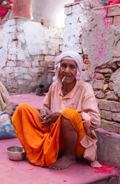 Барсана Уттар Прадеш Индия Март 2022 Портрет Индийцев Красочными Лицами — стоковое фото