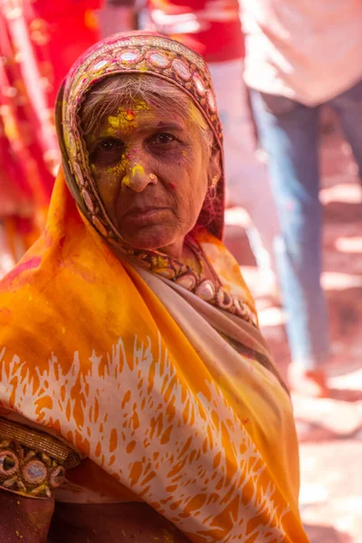 Barsana Uttar Pradesh Indie Březen 2022 Portrét Indických Hinduistů Pestrobarevnými — Stock fotografie