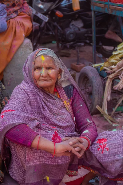 Barsana Uttar Pradesh Índia Março 2022 Retrato Sobre Hindus Indianos — Fotografia de Stock