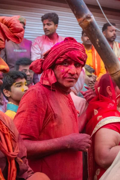 Barsana Uttar Pradesh India March 2022 Indian People Celebrating Traditional — Stock Photo, Image