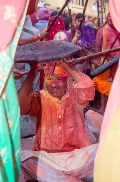 Barsana Uttar Pradesh Indie Marzec 2022 Hindusi Świętujący Tradycyjny Festiwal — Zdjęcie stockowe