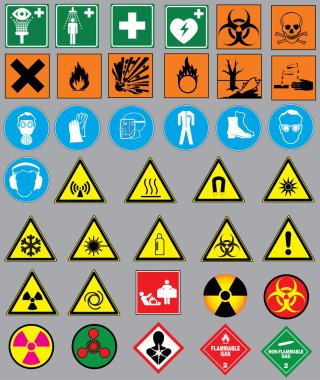 38 safety warnings and label signs clipart