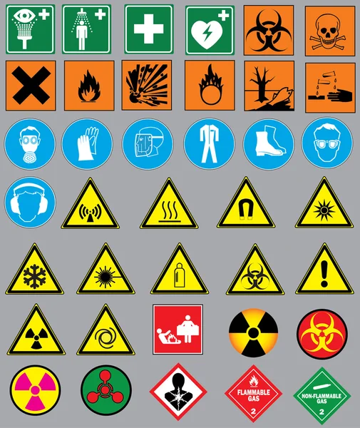 38 safety warnings and label signs — Stock Vector