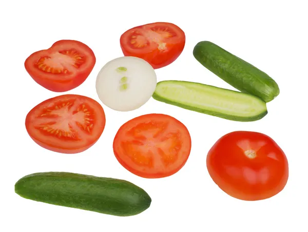 domates, salatalık, soğan, beyaz bir arka plan üzerinde sebze