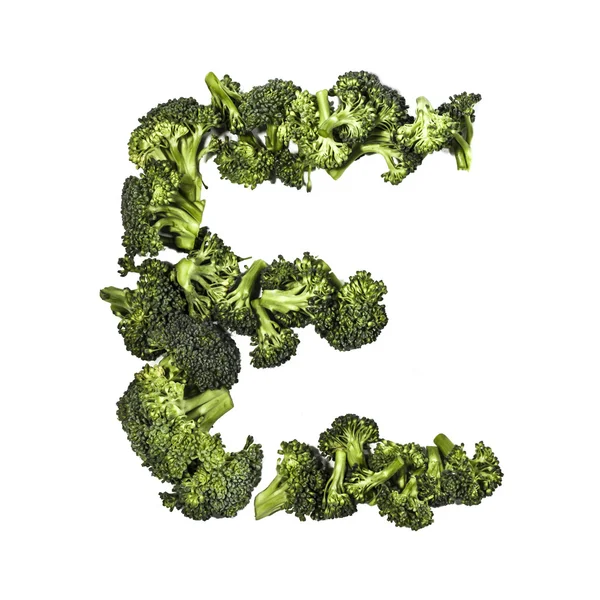 Broccoli letter E on white background — Stock Photo, Image