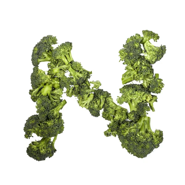 Broccoli letter N on white background — Stock Photo, Image