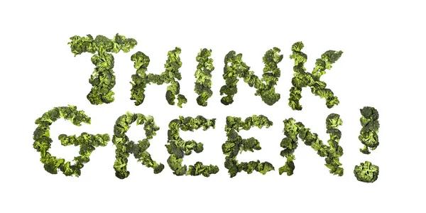 Think Green scritto con broccoli — Foto Stock