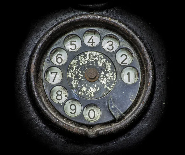 Stary telefon czarny. zbliżenie: Tarcza numerowa — Zdjęcie stockowe