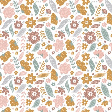 Kusursuz desensiz çiçek deseni. Basit çiçekli kumaş tasarımı.