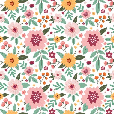 Çiçekler ve bitkiler beyaz arka planda çiçek desenli..