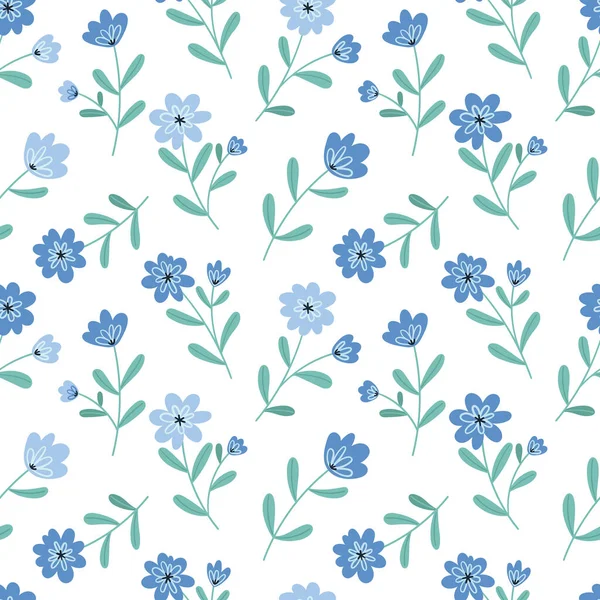 Patrón floral sin costuras con flores simples de primavera sobre un fondo blanco. — Vector de stock