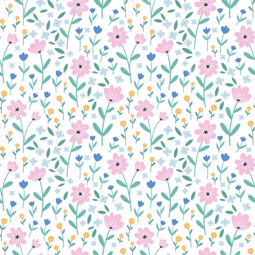 Seamless floral pattern. Beautiful flowers on a white background.