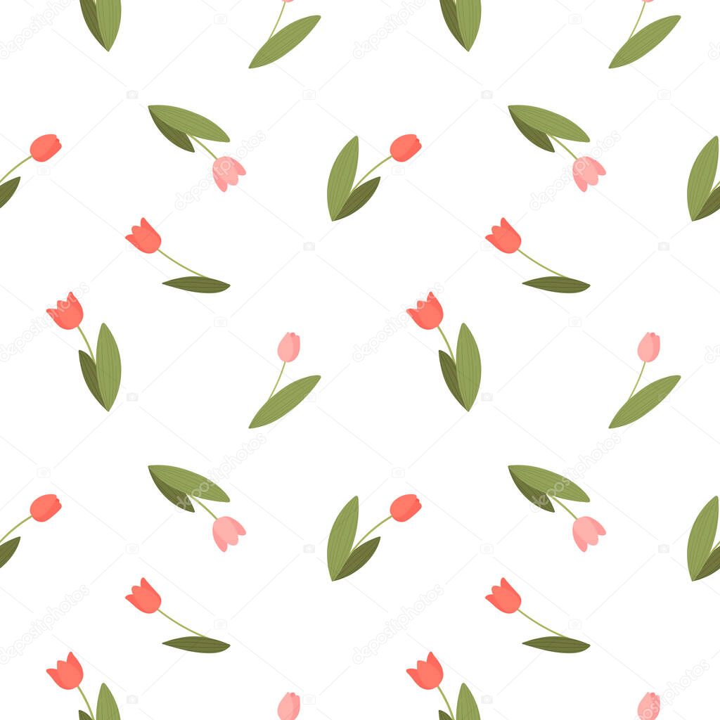 Floral seamless vector pattern with small tulips. Simple hand drawn style. Motifs of scattered freedom.