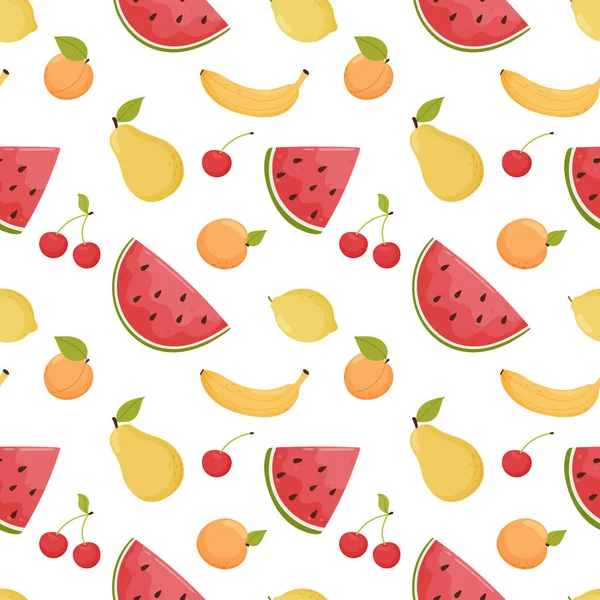 Fruit Seamless Pattern Summer Fresh Fruits White Background Vector Illustration — Stock Vector