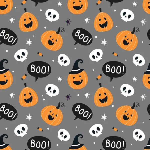 Halloween Seamless Pattern Funny Pumpkins Skulls Great Baby Textiles Fabric — Vector de stock