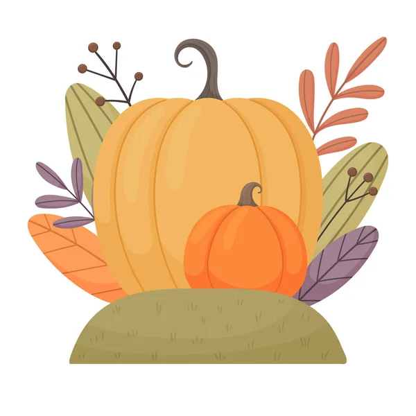 Bright Autumn Composition Pumpkins Autumn Leaves Vector Illustration Thanksgiving Autumn — Stockový vektor