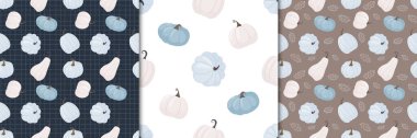 Pumpkins set of seamless patterns. Pastel palette. Vector seamless background for textile, fabric, wrapping paper clipart