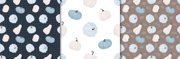 Pumpkins Set Seamless Patterns Pastel Palette Vector Seamless Background Textile — Vector de stock