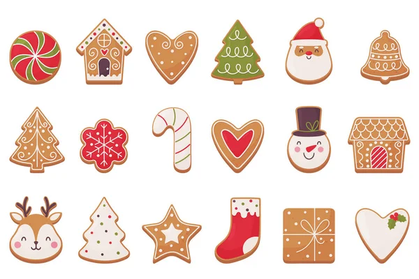 Christmas Gingerbread Set Bright Symbols Christmas White Background Vector Illustration — Vector de stock