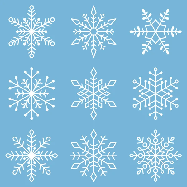 Vector Set White Snowflakes Blue Background Vector Icons Winter Christmas — Διανυσματικό Αρχείο