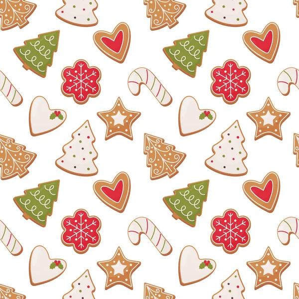 배경에 진저브레드 크리스마스 쿠키가 크리스마스 패턴이다 포장지등을 반사기없는 — 스톡 벡터