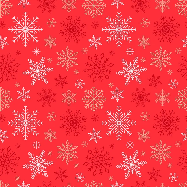 Schneeflocken Nahtloses Muster Vieler Schneeflocken Auf Rotem Hintergrund Vektorillustration — Stockvektor