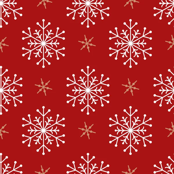 Schneeflocken Nahtloses Muster Aus Weißen Und Goldenen Schneeflocken Auf Rotem — Stockvektor