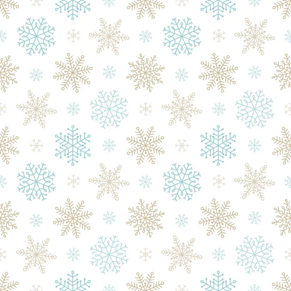 Schneeflocken Nahtloses Muster Einer Vielzahl Von Schneeflocken Auf Weißem Hintergrund — Stockvektor