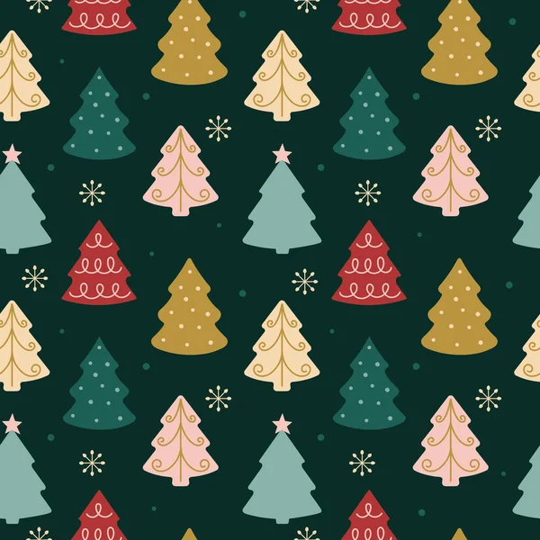 Рождественский Узор Тюленей Разноцветными Елками Ручной Рисунок Фона Обертывания Бумаги — стоковый вектор