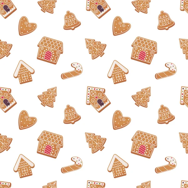 Gingerbread Cookies Seamless Pattern Flat Cartoon Style Vector Illustration Isolated — Vettoriale Stock