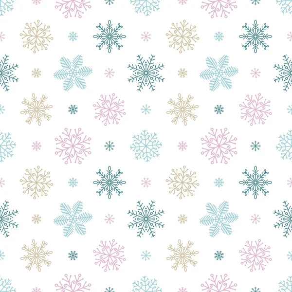 Schneeflocken Nahtloses Muster Einer Vielzahl Von Schneeflocken Auf Weißem Hintergrund — Stockvektor