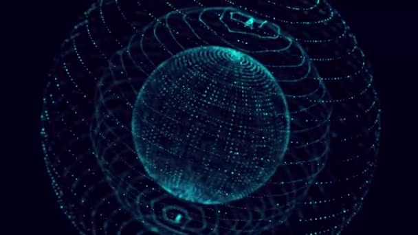 Технологическая Сфера Соединяющими Точками Цифровая Абстрактная Структура Сети Рендеринг — стоковое видео